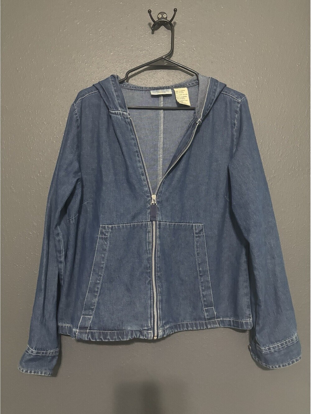 Faded Glory Lightweight Denim Jacket With Hood Medium 100% Cotton